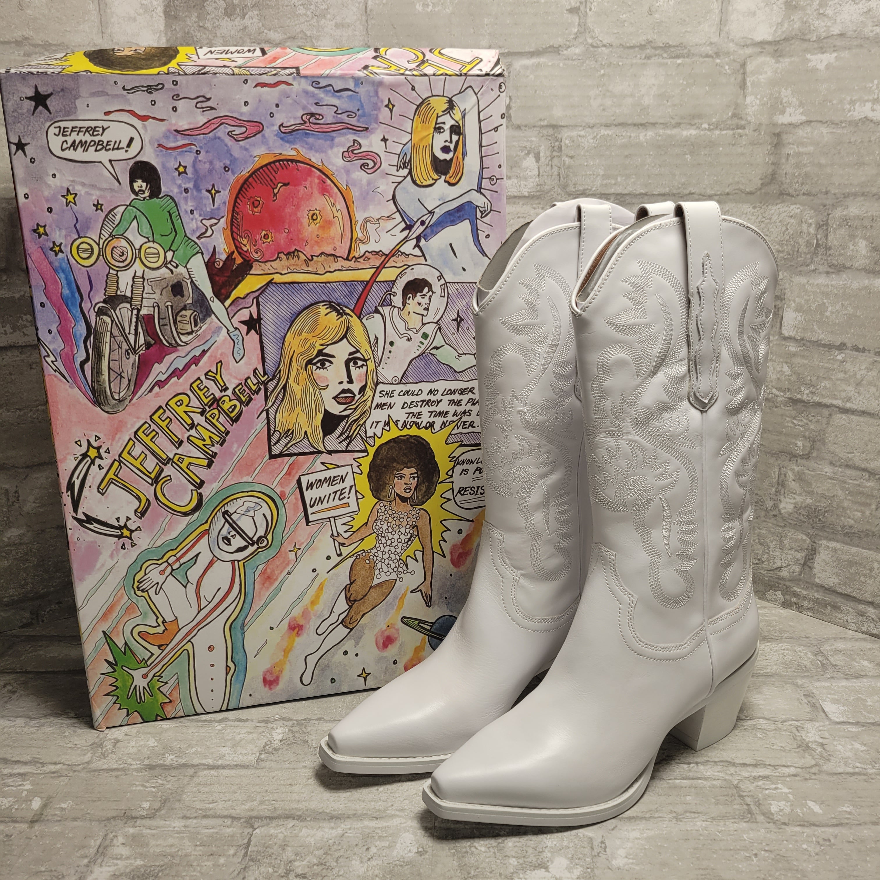 Jeffrey Campbell Women's Dagget Western Boot Snip Toe , White 8.5M (8087707222254)